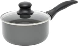 IMUSA Panela de cerâmica cinza de 1,5 litros com tampa de vidro, antiaderente com alça de toque frio, panela pequena para molhos, sopas, ensopados e muito mais