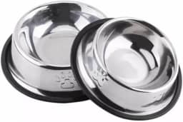 Kit 2 Comedouro Inox para Cães e Gatos Base Antiderrapante 180 ml