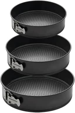 Conjunto 3 Formas Para Bolo Torta Com Fundo Removível Antiaderente Aço Carbono Redondas Preto 24cm 26cm 28cm Premium