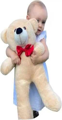 Urso De Pelúcia Gigante Teddy 50 Cm Macio com Laço Vermelho - Doce de Leite