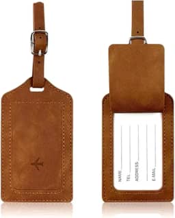Tag De Mala Couro Para Identificação De Bagagem, Fecho De Fivela, Com Capa De Privacidade, Etiqueta De Bagagem De Couro Para Malas, Resistente E Durável – HEISIL (MARROM)