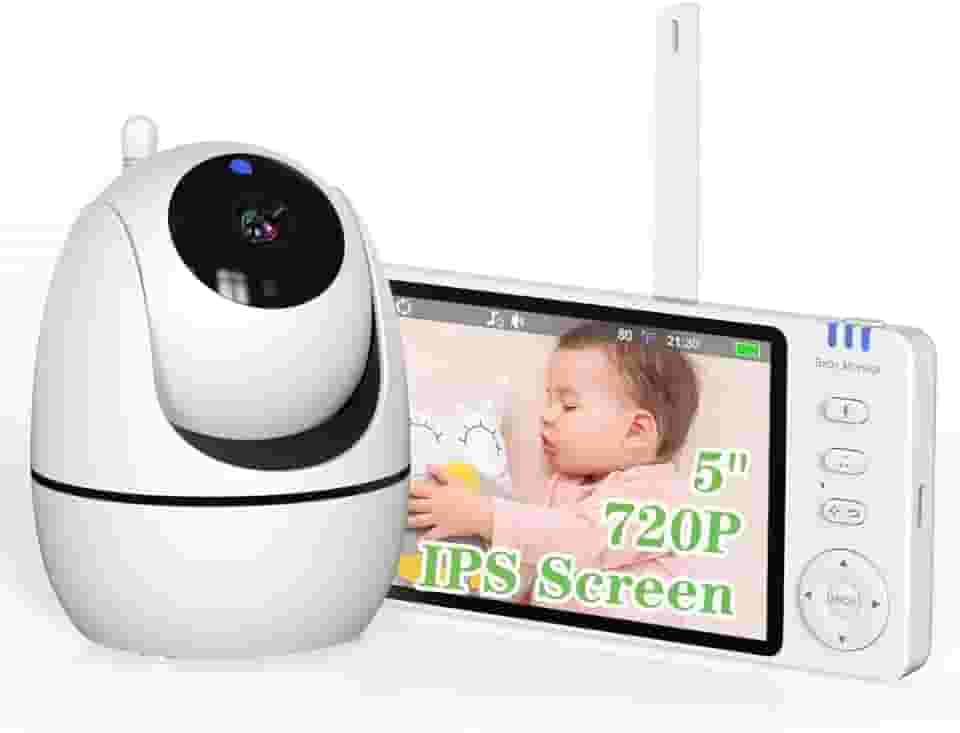 Babá Eletrônica com Tela, 5' 1080p HD Monitor de Bebê com Câmera, baby monitor Sem Wifi, Visão Noturna, Comunicação Bidirecional, Sensor de Temperatura, Panorâmica Inclinação, 110/220v