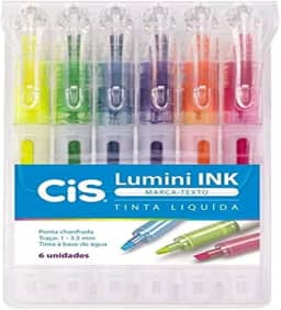 CIS - Caneta Marca Texto, Lumini, Ink, Tinta líquida, Estojo com 6 unidades