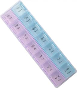 Porta Comprimido Semanal Dia e Noite 14 Compartimentos Colorido 21,5x6cm – Prático e Ideal para Organização