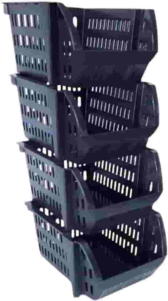 Kit 5 Cesto Caixa Bin Empilhavel Expositor Organizador Para Estoque Loja Plastico Preto Resistente 13x25cm