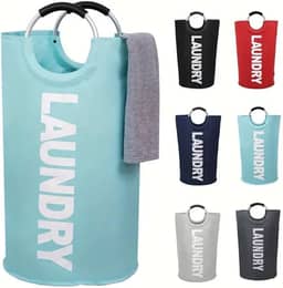 Cesto de lavanderia de 90 L, cesta de armazenamento à prova d'água com alça acolchoada, cesto de roupa dobrável para facilitar o armazenamento, cinza