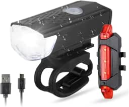 Kit Conjunto de Farol e Lanterna para Bike Traseira para Bicicleta Impermeável 3 Modos de Luz Cabom USB Incluídos Premium FastJoy