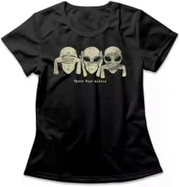 Camiseta Feminina Three Wise Aliens Studio Geek Casual Preto