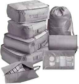 Kit Organizador de Malas para Viagem 8 Peças Conjunto Organizador Completo Bolsas Necessaire Sapatos Maquiagem Roupas Bagagem Organizada (Cinza)