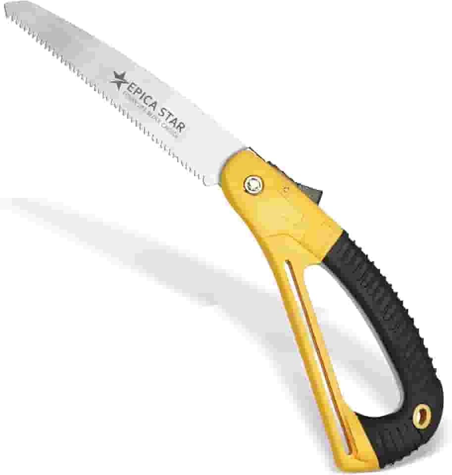 EPICA STAR Serra Serrote Dobrável Para Jardim Multifuncional 7', Lâmina de Aço com Dentes Triplos, Cabo Ergonômico Amarelo e Preto