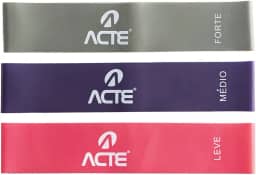 Acte, Kit com 3 Faixas Elásticas Mini Band T71 Com Intensidades Leve Médio e Forte, Diversas Cores