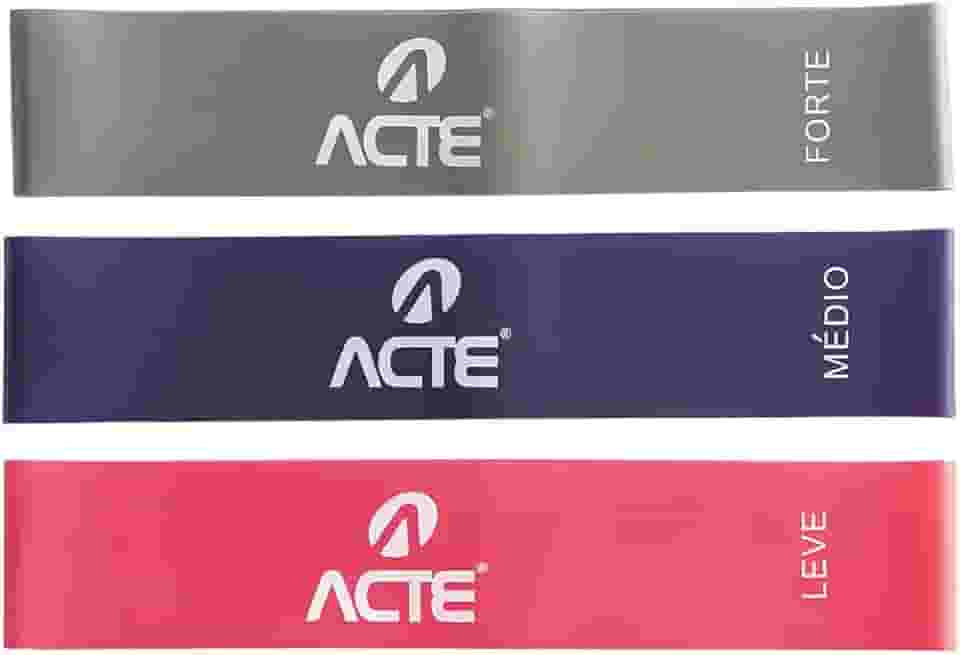 Acte, Kit com 3 Faixas Elásticas Mini Band T71 Com Intensidades Leve Médio e Forte, Diversas Cores