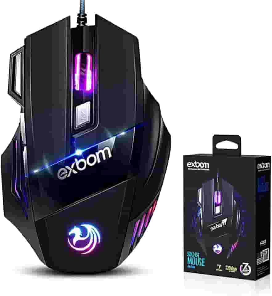 Mouse Gamer Anúbis 7 Botões 3200 DPI Ajustável LED RGB Alta Precisão e Velocidade Jogos Trabalho Estudos Cabo Reforçado Super Rápido Ergonômico Antideslizante Clique Duplo Premium - Preto