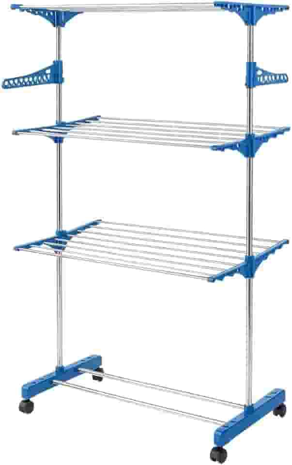 Varal de Chão Organizador Retrátil Dobrável 3 Andares Compacto e Rodinhas para Roupas Íntimas Ideal para Apartamento Premium