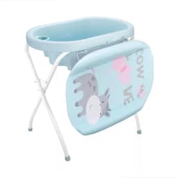 Banheira de Bebê Prime Baby SPA Luxo 2 em 1 Com Trocador de 0 a 5 anos Banho Seguro Suporta até 20kg (Azul)