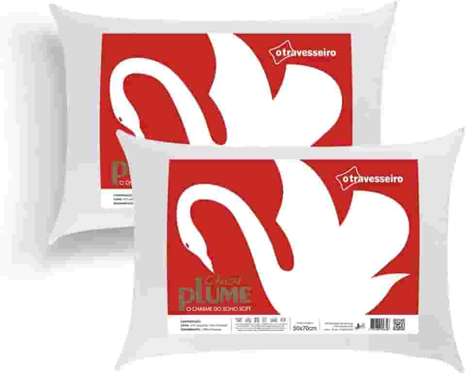 Kit 2 Travesseiros Antialérgico e Antiácaro Toque de Plume 50x70cm, Tecido Percal 100% Algodão, Fibra de Poliéster Siliconada, Lavável em Máquina, Branco - Chest Plume