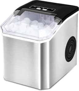 Maquina de Gelo Portatil Prata, 220V, 15Kg, e a Máquina de Gelo em Aço Inoxidável Produz 9 Cubos a Cada 8 Minutos, O Tamanho Dos Cubos de Gelo e Ajustável, Capacidade para Até 70 Cubos de Gelo