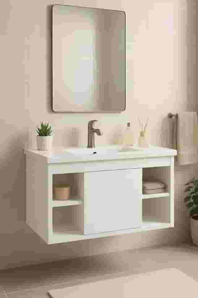 Gabinete Com Cuba Suspenso para Banheiro Nichos Com Porta Completo (Branco)