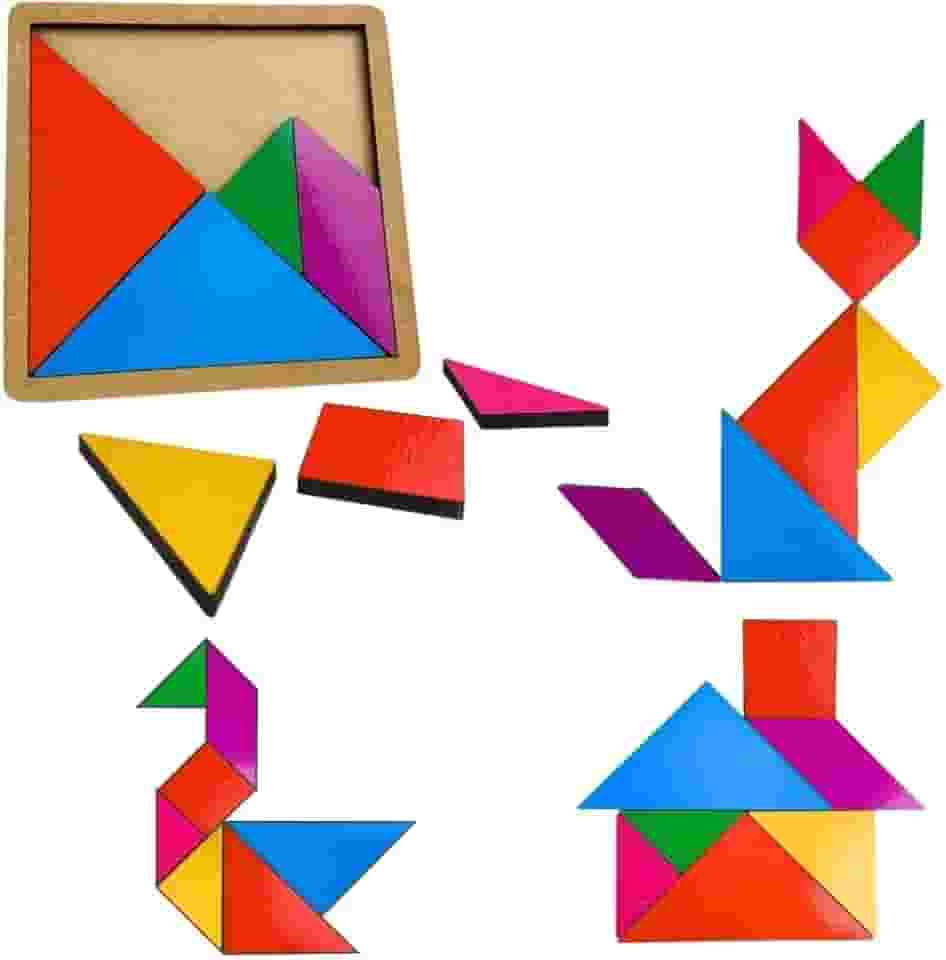 Tangram de Madeira Educativo – Quebra-Cabeça Clássico Infantil para Coordenação Motora e Criatividade