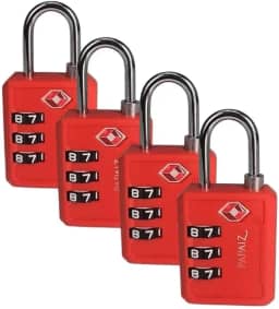 Kit 4 Cadeados TSA com Segredo 30PL Vermelho