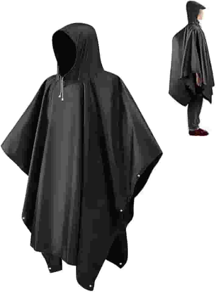 Ponchos de Chuva para Adultos Reutilizáveis, Capas de Chuva de EVA de Cor Preta com Capuz e Mangas com Cordão, Casacos de Chuva à Prova d'Água, Perfeitos para Homens e Mulheres