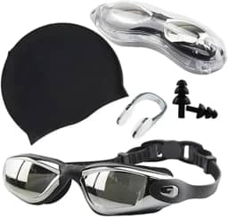 Conjunto de óculos de natação para adultos, touca de natação à prova d'água, antiembaçante, óculos de natação de silicone
