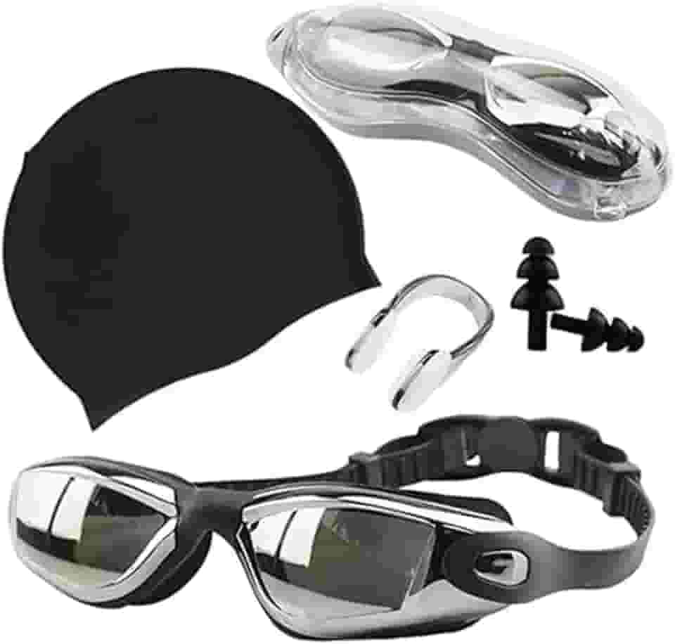 Conjunto de óculos de natação para adultos, touca de natação à prova d'água, antiembaçante, óculos de natação de silicone