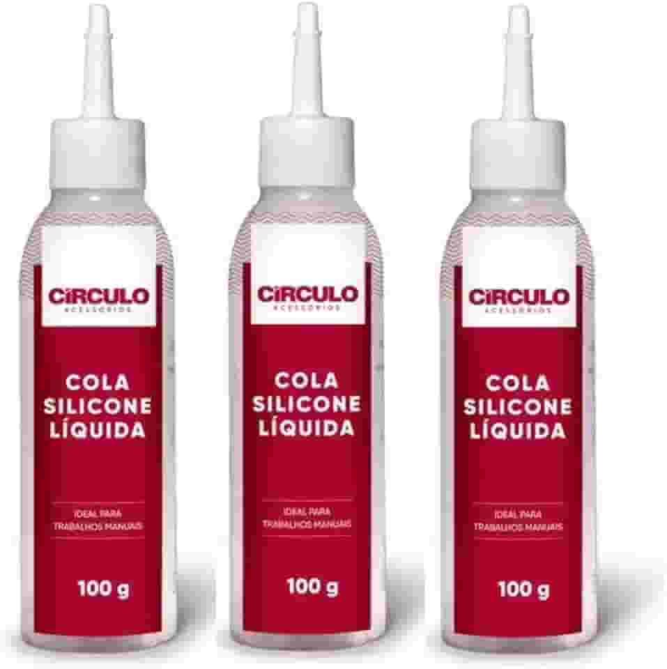 Kit 3 Colas Silicone Líquida Círculo 100g Cada – Fixação Forte, Transparente, Ideal para Artesanato, Tecido, Madeira e Papel