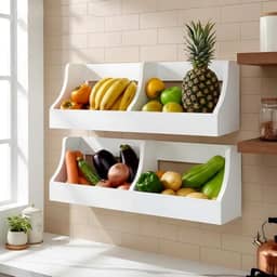 Fruteira Suspensa de Parede Prateleira Porta Legumes Cozinha em Madeira Branco Laca