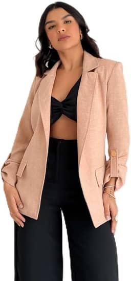Blazer Mariah em Linho Tecido Suave Com Bolso Falso Forrado Manga Longa Moda Lunii