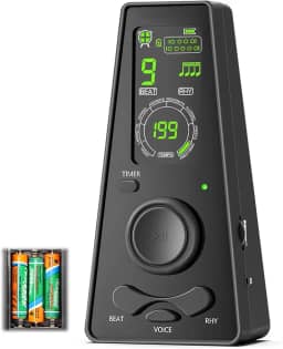 Metrônomo com Controle de Volume(Inclui 3 Pilhas AAA), Metronomo Digital com Temporizador, 7 * 4 * 14 CM, Tela Colorida e Avisos de Batida em Inglês
