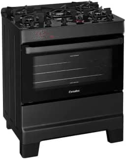 Fogão Esmaltec Ideal Top Glass 5 Bocas T5vap 5126 Acendimento Automático Preto Bivolt