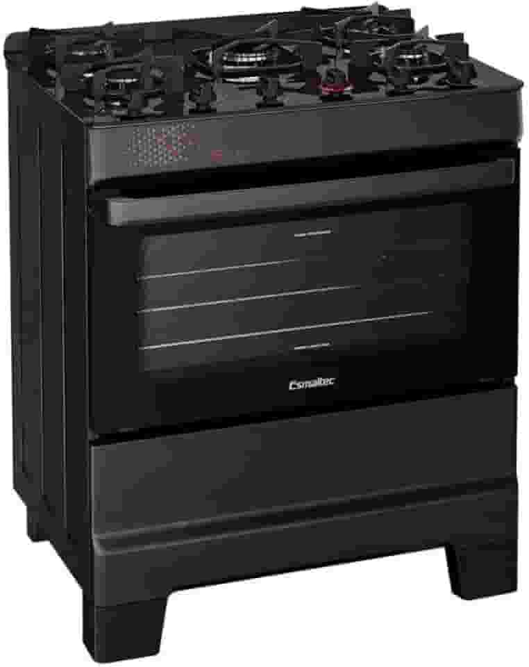 Fogão Esmaltec Ideal Top Glass 5 Bocas T5vap 5126 Acendimento Automático Preto Bivolt