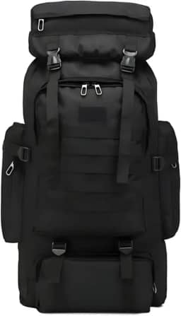 Mochila Cargueira Camping Impermeável 80litros Travessia Trilha Preta Desenho do tecido Liso Qualidade Premium para sua Viagem