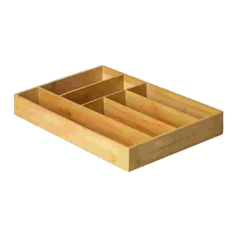 Organizador de Talheres em Bambu para Gaveta – Bandeja Multiuso 6 Divisórias