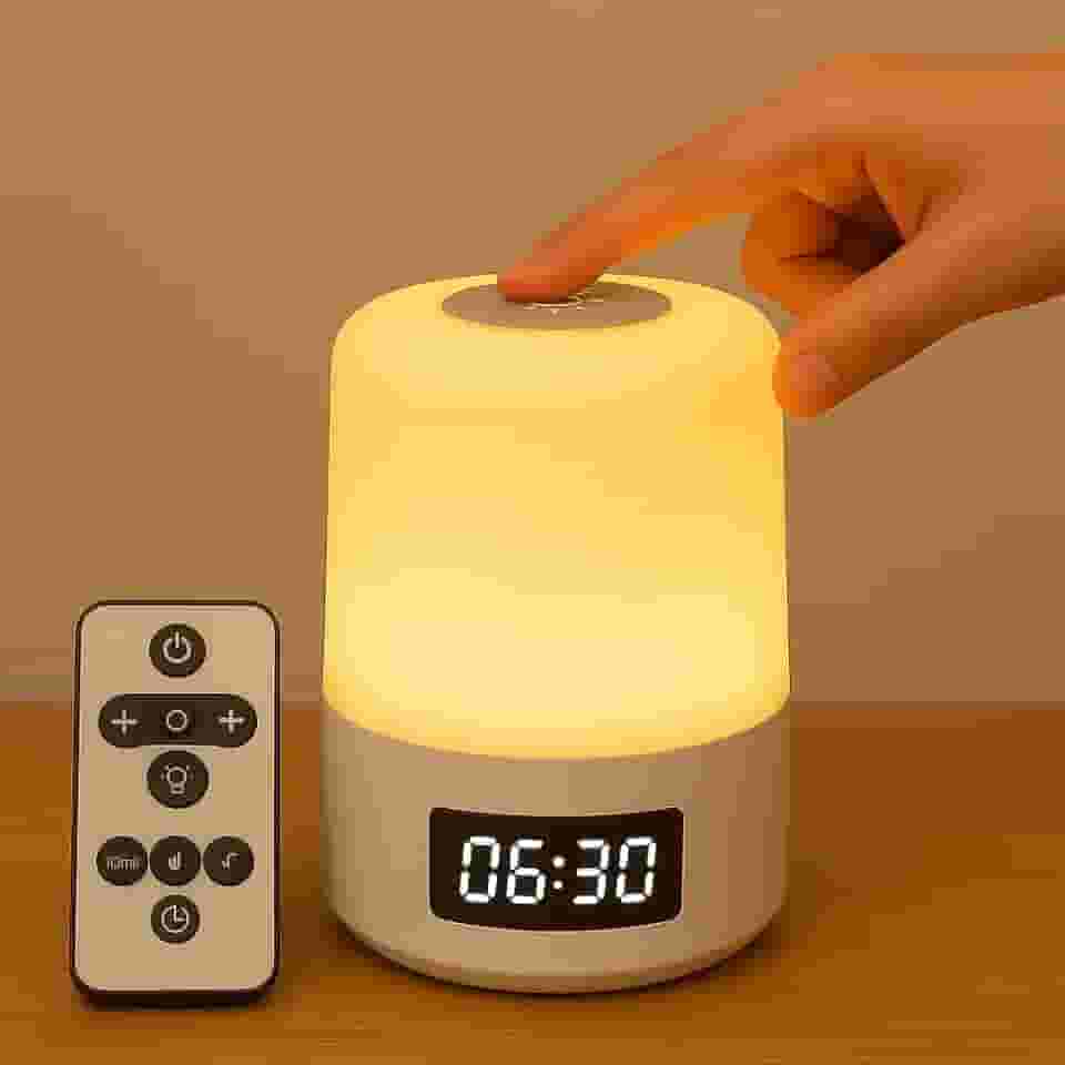 Top Luminária de Mesa Premium LED Recarregável com Relógio Digital, Controle Remoto, Abajur Touch 3 Tons Iluminação 360° Portátil USB para Quarto, Escritório, Leitura, Berçário, Presente Criativo