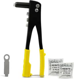 Rebitadeira Alicate Manual Profissional + 50 Rebites POP Com 4 Bicos Rebitador Rosca