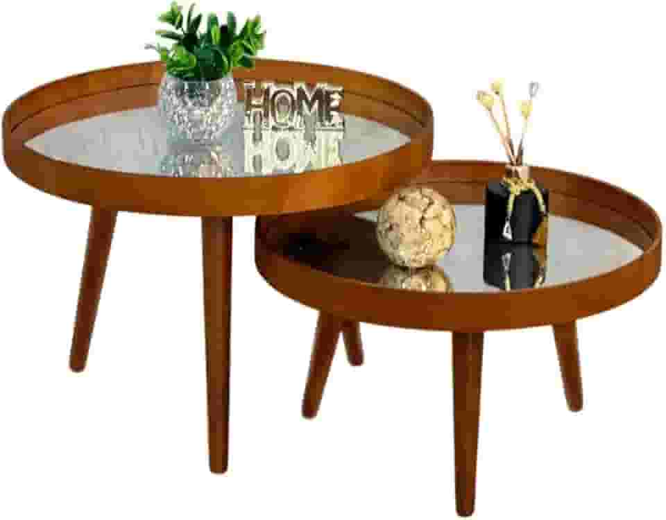 Mesa de Centro Redonda Espelhada com Pé Palito, Design Moderno e Sofisticado para Sala de Estar, Conjunto Decorativo Versátil (Madeirado Com Tampos Espelhados)