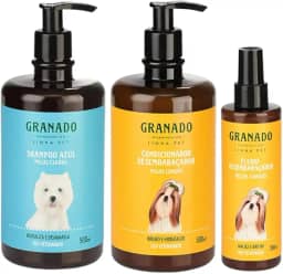 Combo Shampoo Azul Clareador + Condicionador Desembaraçador + Fluído Desembaraçador Pet Pelos Longos