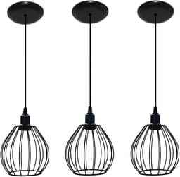 Kit 03 Lustres Luminarias Pendentes Aramado Modelo Balão estilo Retrô Cor Preto - Ideal para balcão, bancada (Preto)