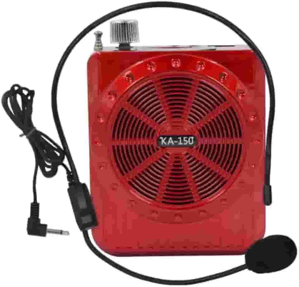 Amplificador de Voz Portátil, Bluetooth 5.0, com Microfone Auricular, Rádio FM, Display LED, Bateria Recarregável, Azul (Vermelho)