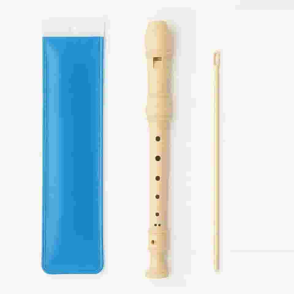 Flauta Doce Soprano Germânica, Resina, Bege, 38 cm x 6 cm x 9 cm, para Musicalização Infantil e Iniciantes, Instrumento Musical Escolar