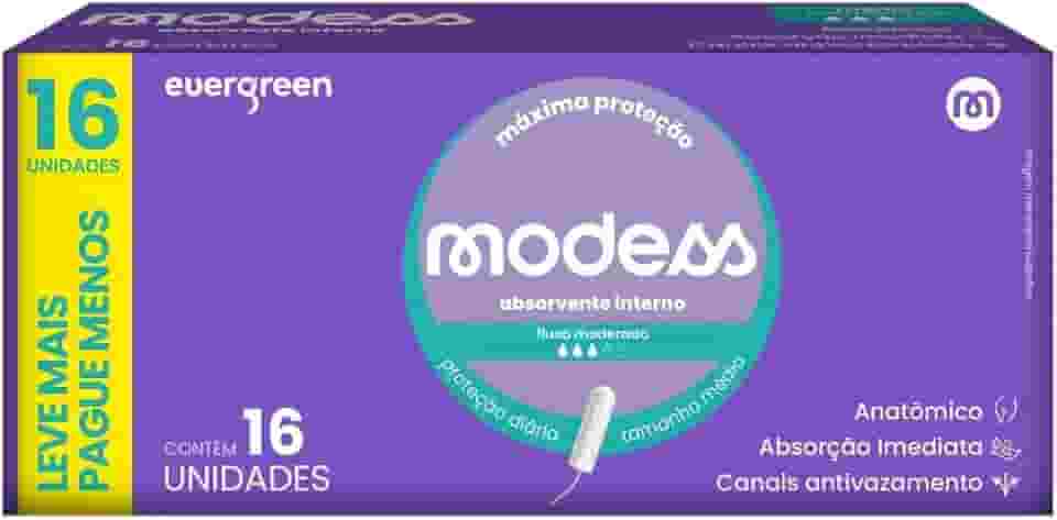 Absorvente Interno Modess Fluxo Moderado com 16un - Evergreen