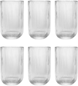 Jogo com 6 Copos de Vidro Canelado 423ml Design Elegante e Resistente Ideal para Suco Água Refrigerante Drinks e Café Transparente para Cozinha Bar e Restaurante