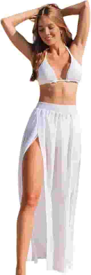 Saída Praia Saia Longa Transparente Elástico Cintura Verão