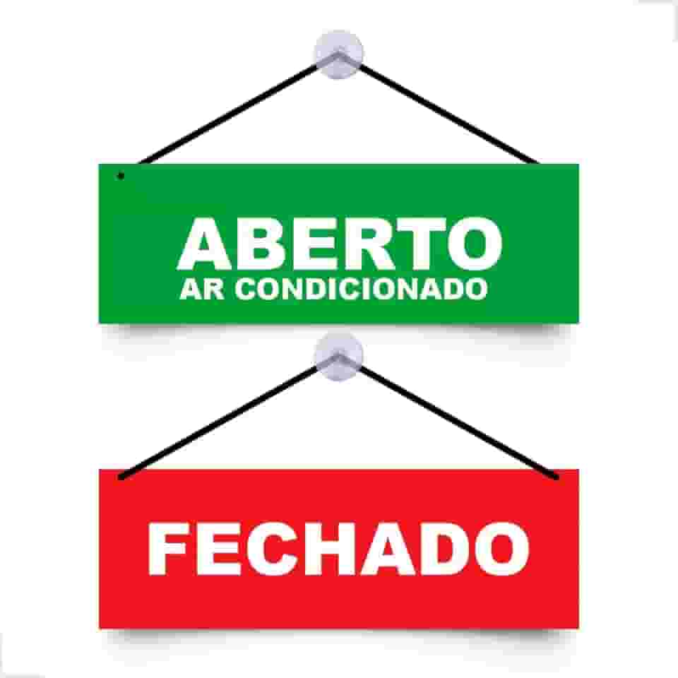 Placa de Aberto Ar Condicionado e Fechado Para Comercio Com Ventosa Porta De Vidro