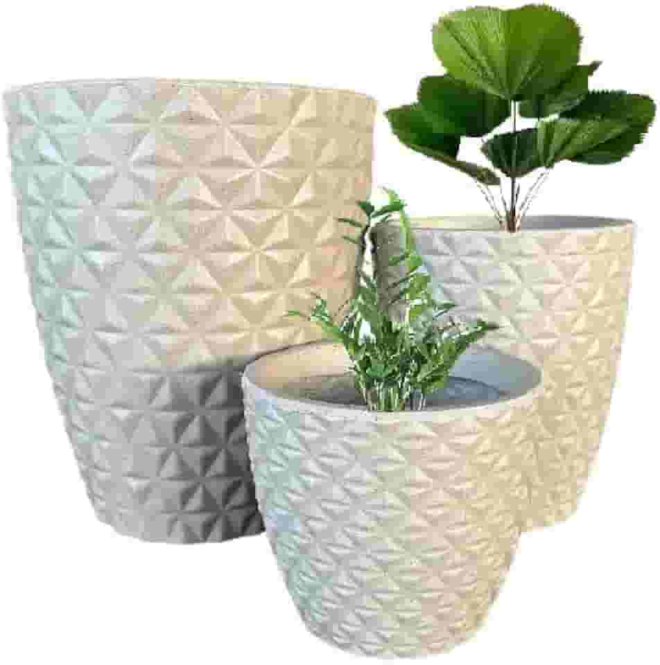 KIT 03 VASOS POLIETILENO BERLIAN GOLD DECORATIVOS P/PLANTAS, JARDINS E ESCRITÓRIOS (Bege)