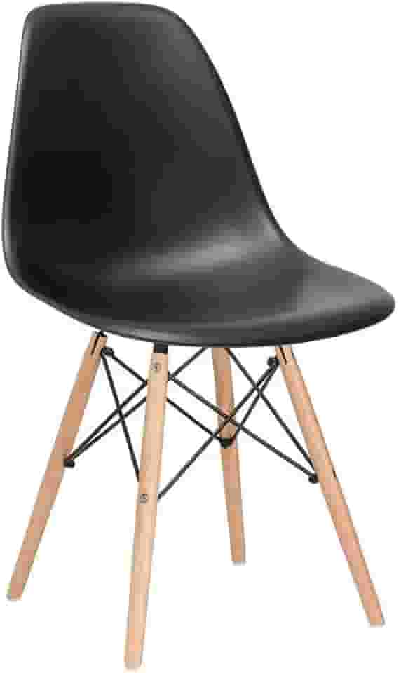 Loft7, Cadeira Charles Eames Eiffel Dsw Com Pés De Madeira Clara Versátil Assento Em Polipropileno Sala De Jantar Cozinha Escritório Bar - Preto