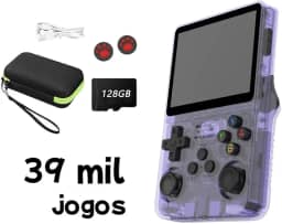 r36s 128GB original Console de jogos portátil retrô ,r36s console portatil,chip RK3326 integrado, usando sistema Arkos 2.0, memória de sistema de 1 GB, 3500 mAh, duração da bateria de 4-6 horas, mais de 39.000 jogos, videogames portáteis, cor: roxo