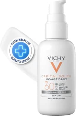 Vichy Capital Soleil Uv Age Daily Protetor Solar Facial Anti-idade 3 em 1 FPS60, Previne Rugas e Manchas Solares, com Peptídeos e Vitamina B3, Toque Seco, Sem Cor, 40g
